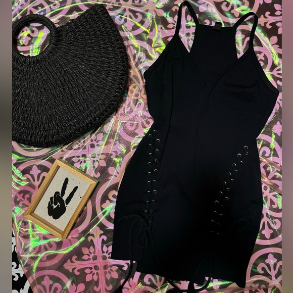 Windsor Black Mini LBD Dress with Ties - Picture 3 of 5